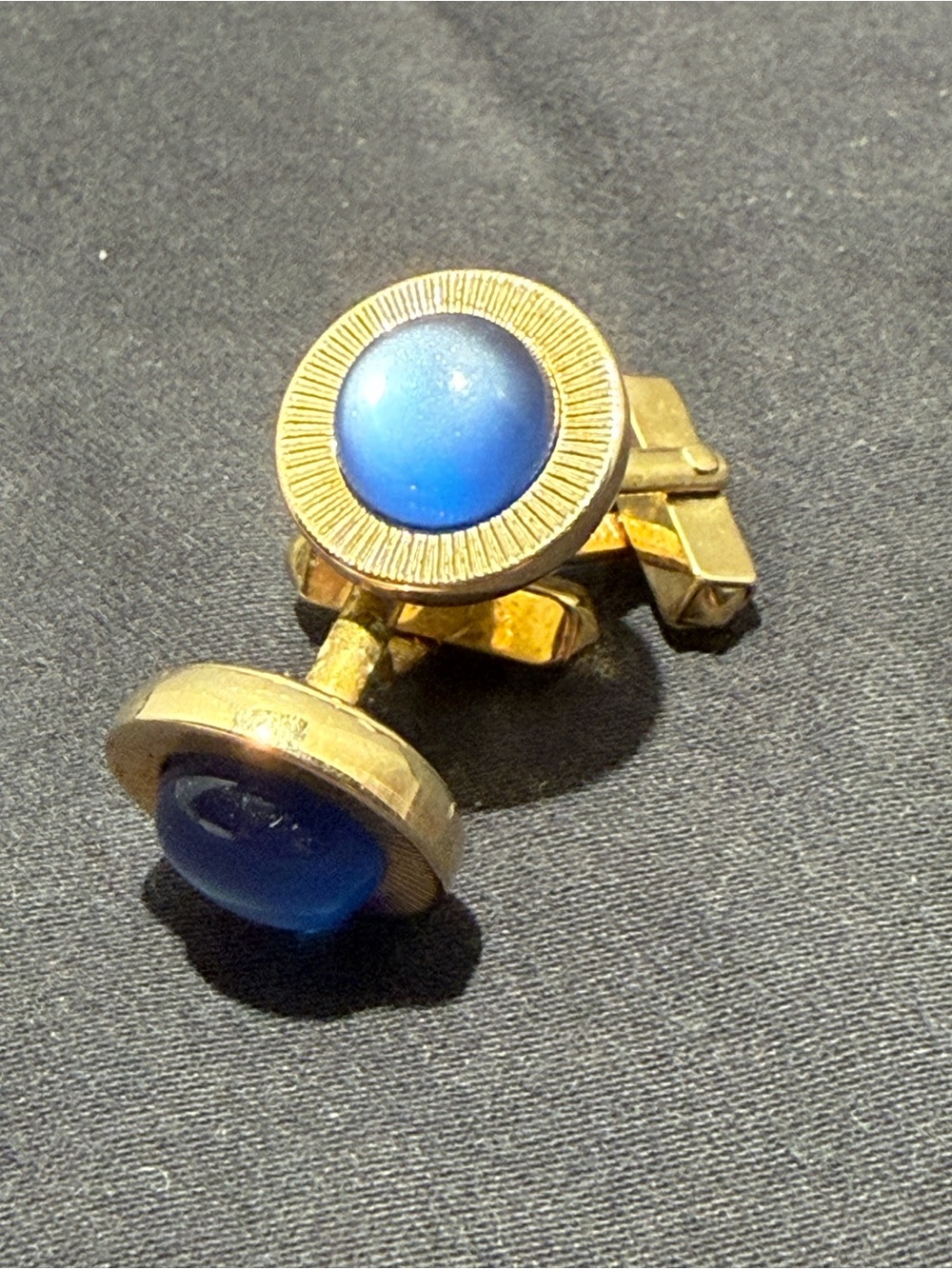 Vintage Swank Blue Moonglow Lucite Silver Tone Cufflinks Set